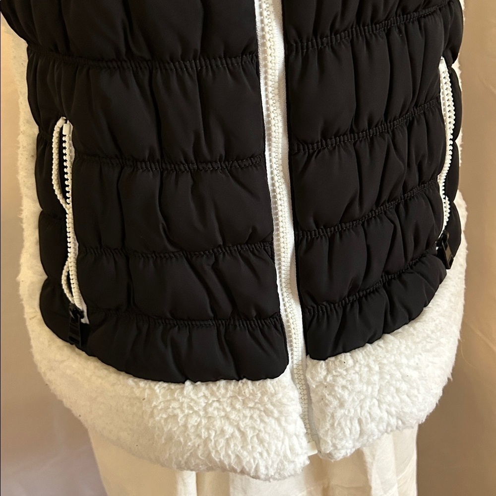 CALVIN KLEIN PERFORMANCE PUFFER VEST BLACK QUILTED ZIP UP SHERPA TRIM SZ M - Picture 5 of 12